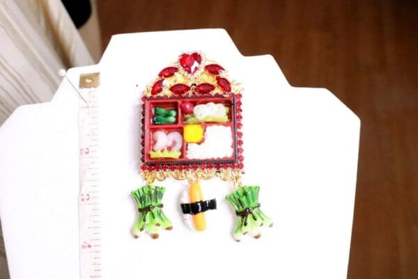 SOLD! 5713 Hand Painted Unusual Asian Sushi Huge Massive Brooch - Image 7