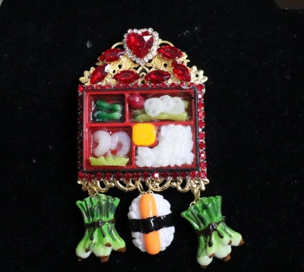 SOLD! 5713 Hand Painted Unusual Asian Sushi Huge Massive Brooch - Image 2