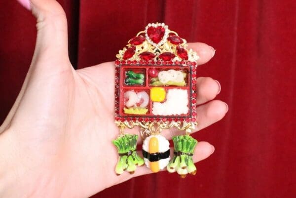 SOLD! 5713 Hand Painted Unusual Asian Sushi Huge Massive Brooch - Image 8