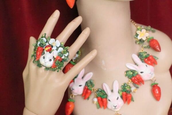 SOLD! 5716 Adorable Enamel Bunny Carrots Ladybug Cocktail Adjustable Ring - Image 4