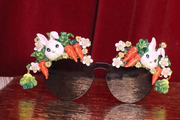 SOLD! 5717 Baroque Hand Painted Adorable Bunnies Carrots Embellished Sunglasses - Image 2