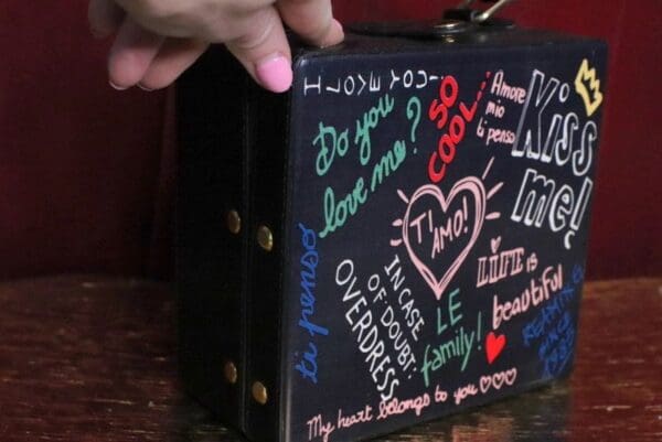 SOLD! 4739 Baroque Small Graffiti Print Black Cross-body Handbag - Image 3