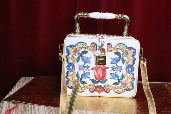 SOLD! 5011 Baroque Floral Print Trunk Handbag Messenger Bag
