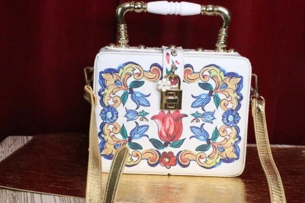 SOLD! 5011 Baroque Floral Print Trunk Handbag Messenger Bag - Image 2