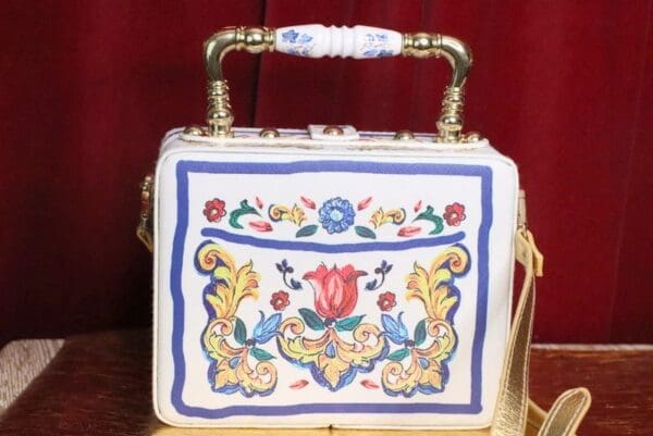 SOLD! 5011 Baroque Floral Print Trunk Handbag Messenger Bag - Image 3
