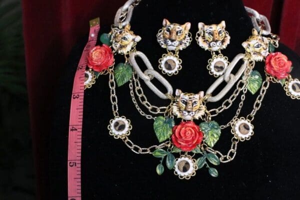 SOLD! 5736 Set Of Hand Painted Baroque Tigers Massive Necklace+ Earrings - Image 2