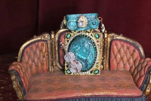 SOLD! 5738 Huge Malachite Effect Wolfgang Amadeus Mozart Unique Brooch - Image 4