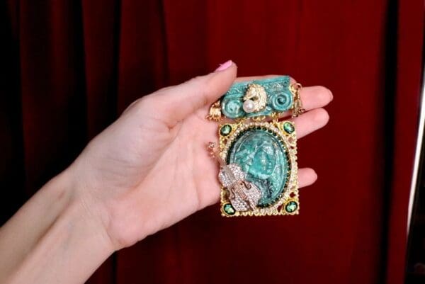 SOLD! 5738 Huge Malachite Effect Wolfgang Amadeus Mozart Unique Brooch - Image 7
