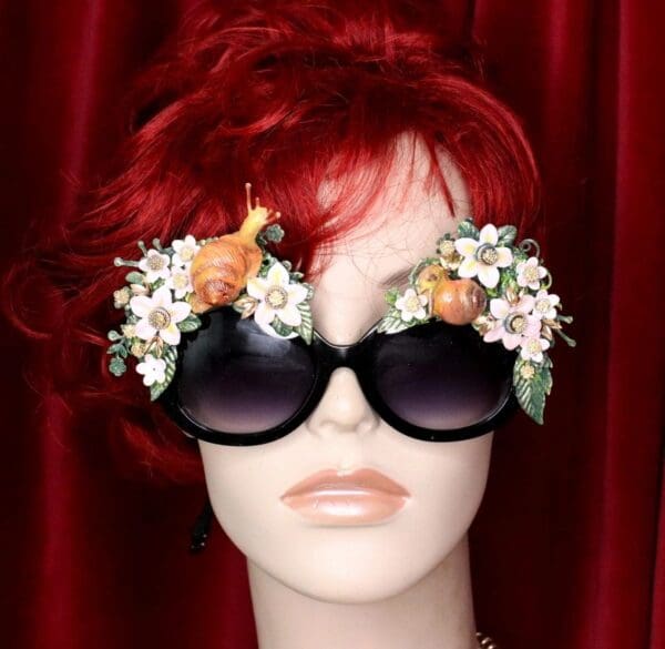SOLD! 5742 Baroque Hand Painted Adorable 3D Effect Snails Flowers Embellished Sunglasses - Image 2