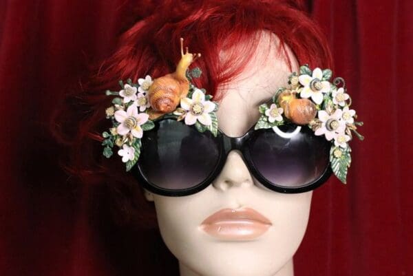 SOLD! 5742 Baroque Hand Painted Adorable 3D Effect Snails Flowers Embellished Sunglasses - Image 5