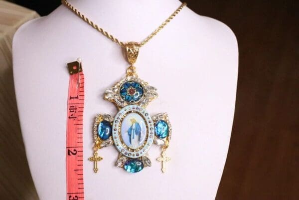 SOLD! 5772 Virgin Mary Church Cross Cameo Massive Pendant - Image 9