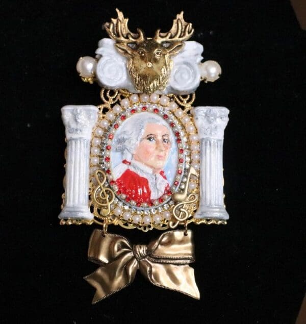 SOLD! 5773 Huge Column "Hunt" Wolfgang Amadeus Mozart Unique Brooch