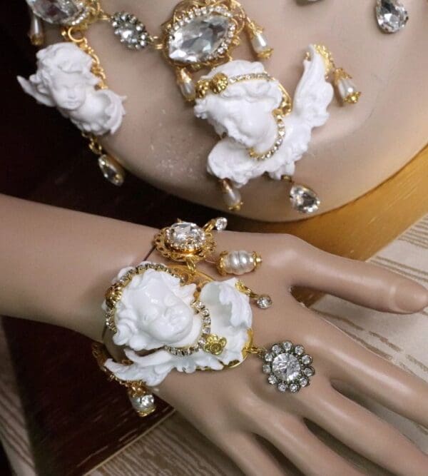 SOLD! 5797 Baroque Chubby White Cherub Clear Crytal Massive Bracelet - Image 2