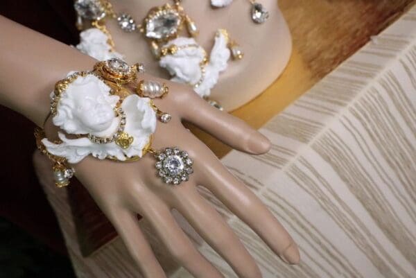 SOLD! 5797 Baroque Chubby White Cherub Clear Crytal Massive Bracelet - Image 3