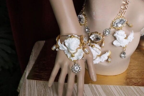 SOLD! 5797 Baroque Chubby White Cherub Clear Crytal Massive Bracelet - Image 4