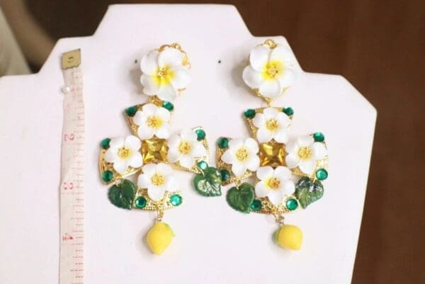 SOLD! 5802 Baroque Lemon Blossom Cross Statement Earrings - Image 4
