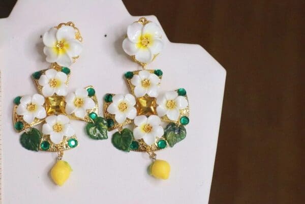 SOLD! 5802 Baroque Lemon Blossom Cross Statement Earrings - Image 5