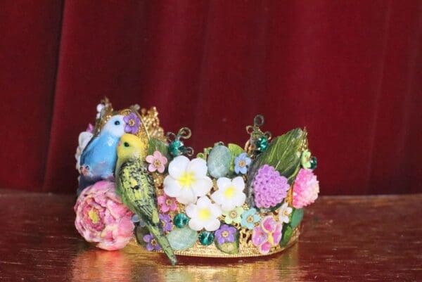 SOLD! 5818 Set Of Hand Painted Love Birds Parrots Flowers Headband Crown - Image 3