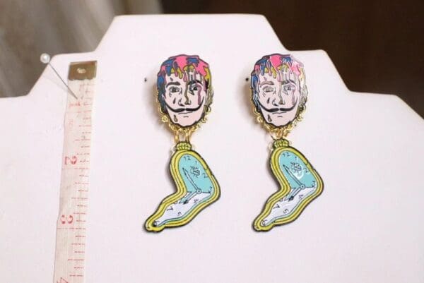 SOLD! 5819 Salvador Dali Melted Clock Enamel Statement Earrings - Image 6