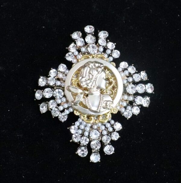 SOLD! 5825 Coco Portrait Classic Clear Rhinestone Elegant Brooch - Image 6