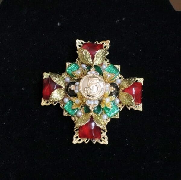 SOLD! 5826 Coco Number 5 Classic Colorful Rhinestone Elegant Brooch