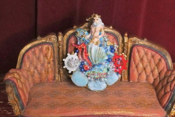 SOLD! 5883 Baroque 3D Effect Hand Painted Poseidon Genuine Larimar Unique Brooch - Image 7