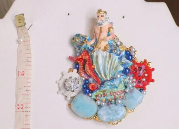 SOLD! 5883 Baroque 3D Effect Hand Painted Poseidon Genuine Larimar Unique Brooch - Image 8