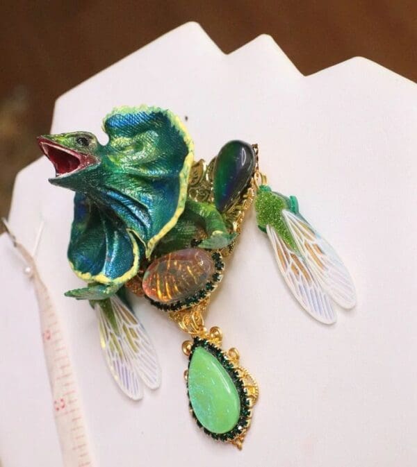 SOLD! 5907 Art Jewelry Hand Painted 3D Effect Vivid Dragon Genuine Opal Brooch - Image 8