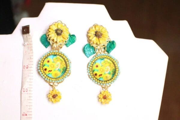 SOLD! 5930 Art Nouveau Cameo Sun Flower Van Gogh Earrings - Image 4