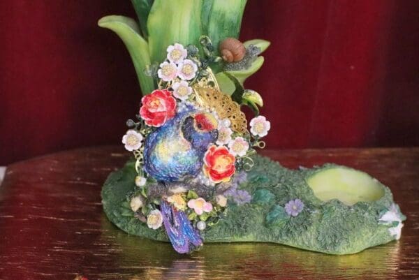 SOLD! 5949 Hand Painted Vivid Bird Flower Massive Brooch - Image 9