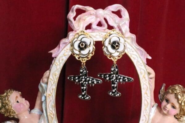 SOLD! 5984 Camellia Madame Coco Airplane Earrings - Image 2