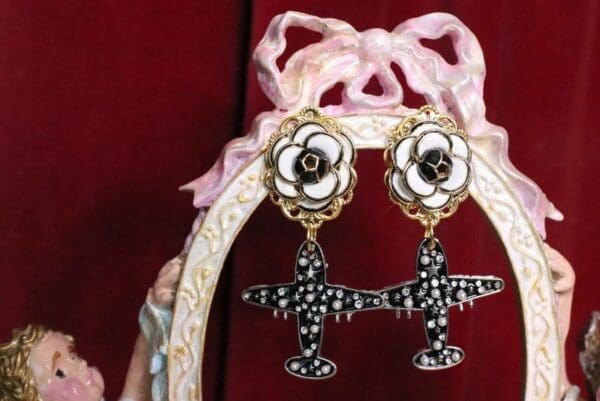 SOLD! 5984 Camellia Madame Coco Airplane Earrings - Image 3