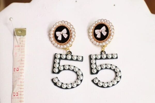 SOLD! 5985 Camellia Madame Coco Number 5 Pearl Earrings - Image 2