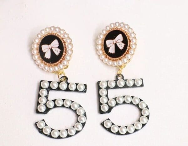 SOLD! 5985 Camellia Madame Coco Number 5 Pearl Earrings - Image 3