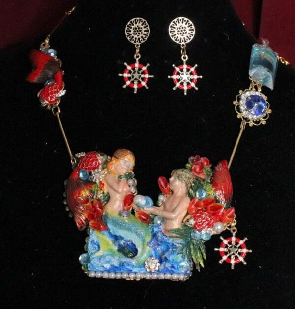 SOLD! 5988 Set OfArt Jewelry Mermaid Couple Massive Necklace+ Earrings - Image 6