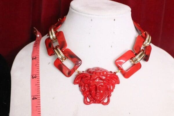 SOLD! 5991 3D Effect Medusa Head Chained Red Statement Necklace - Image 8