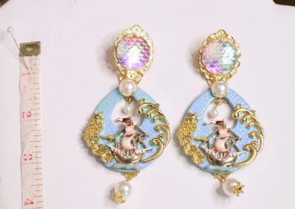 SOLD! 6003 3D Effect Nautical Ship Iridescent Earrings - Image 7