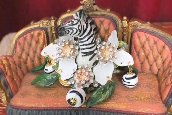 SOLD! 6008 Baroque 3D Effect Hand Painted Zebra Flower Huge Brooch - Image 3