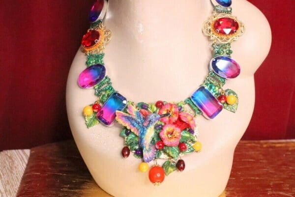 SOLD! 6011 Set Of Art Nouveau Hummingbird Genuine Tourmaline Necklace+ Earrings - Image 6
