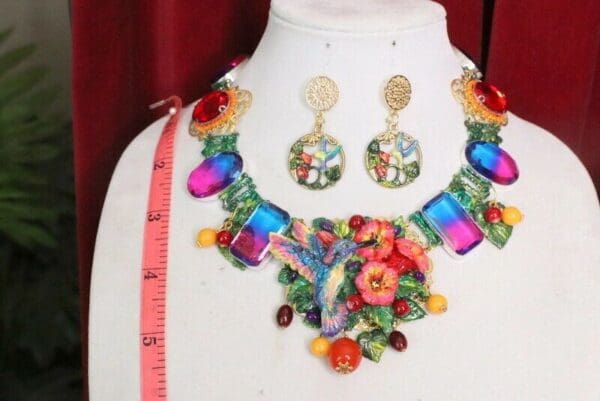 SOLD! 6011 Set Of Art Nouveau Hummingbird Genuine Tourmaline Necklace+ Earrings - Image 7
