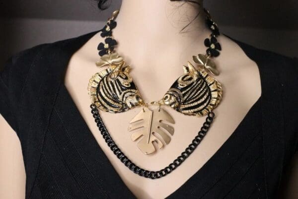 SOLD! 6029 Faced Zebras Leaf Flower Massive Necklace