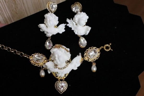 SOLD! 6034 Baroque Chubby White Cherub Clear Crytal Massive Bracelet - Image 8