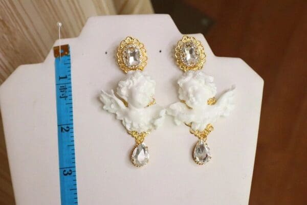 SOLD! 6035 Baroque Large White Chubby Cherubs Angels Earrings - Image 6
