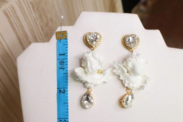 SOLD! 6036 Baroque Small Heart White Chubby Cherubs Angels Earrings - Image 6