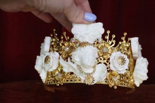 SOLD! 6038 Baroque White Chubby Cherubs Angels Roman Column Crown - Image 2