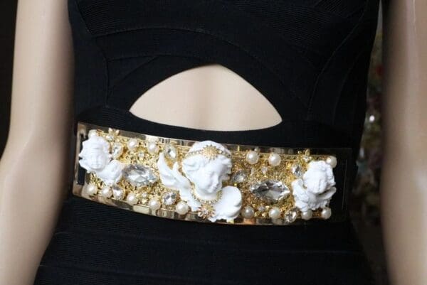 SOLD! 6039 Baroque Runway White Chubby Cherubs Angels Embellished Waist Gold Belt Size S, L, M - Image 5