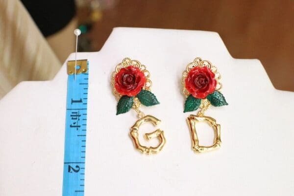 SOLD! 6040 Baroque Hand Painted Roses Letters Elegant Earrings - Image 4