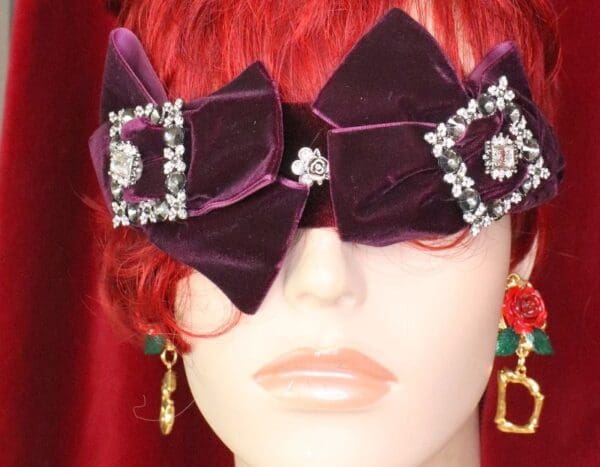 SOLD! 6046 Baroque Velvet Red Wine Bow Elegant Headband