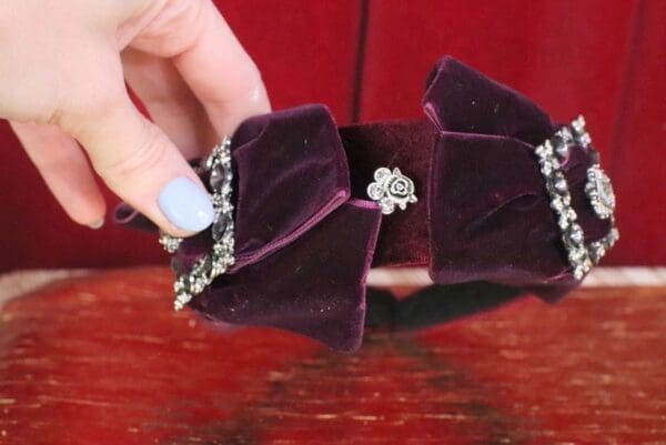 SOLD! 6046 Baroque Velvet Red Wine Bow Elegant Headband - Image 7