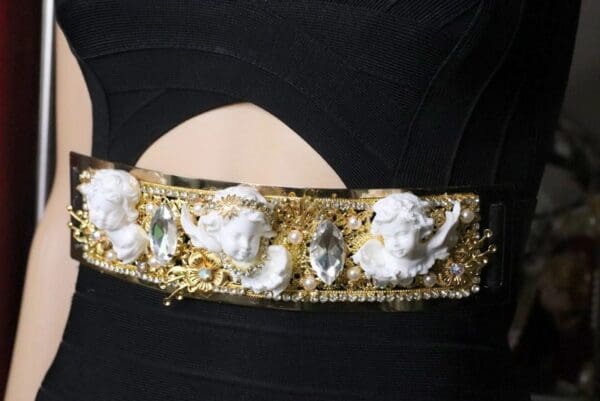 SOLD! 6062 Baroque Runway White Chubby Cherubs Angels Embellished Waist Gold Belt Size S, L, M - Image 3